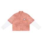 Chemise vichy tie-dye corail CLRE — manches blanches superposées loose crop unisexe streetwear vintage