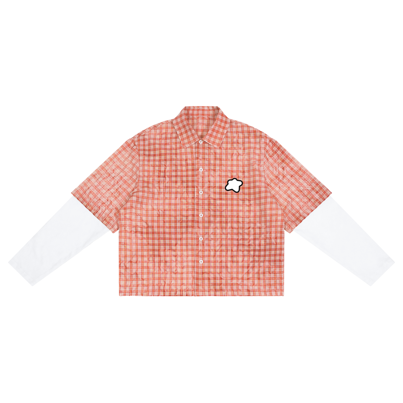 Chemise vichy tie-dye corail CLRE — manches blanches superposées loose crop unisexe streetwear vintage
