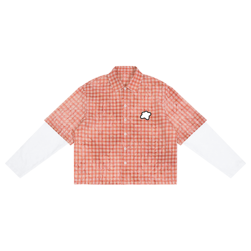 Chemise vichy tie-dye corail CLRE — manches blanches superposées loose crop unisexe streetwear vintage