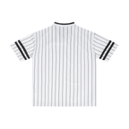 Maillot baseball CLRE porté streetwear — pinstripes écusson coq revisité kanji vintage France col V