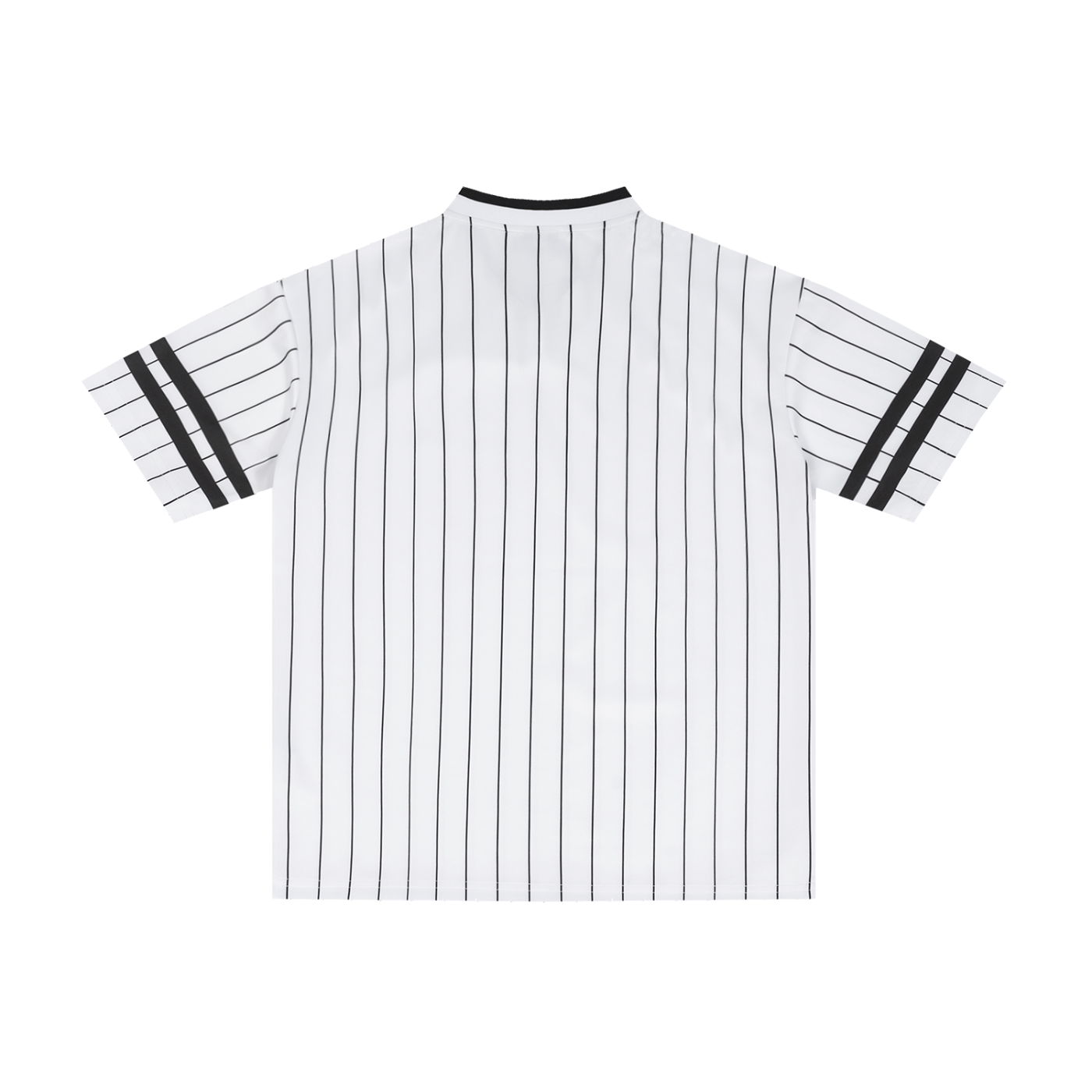 Maillot baseball CLRE porté streetwear — pinstripes écusson coq revisité kanji vintage France col V