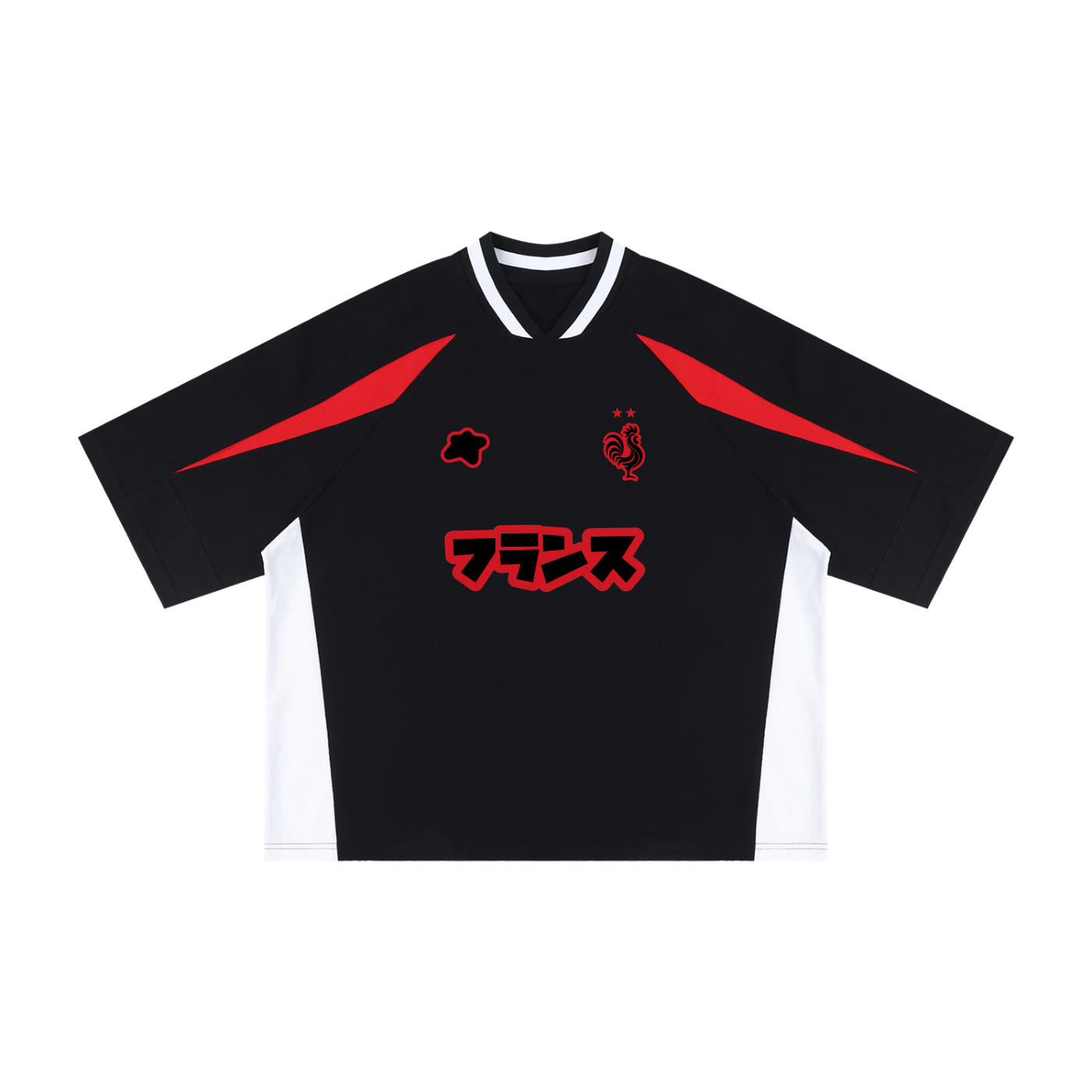 Maillot France noir et rouge style football streetwear CLRE Drop.004 Asian Summer vue de face