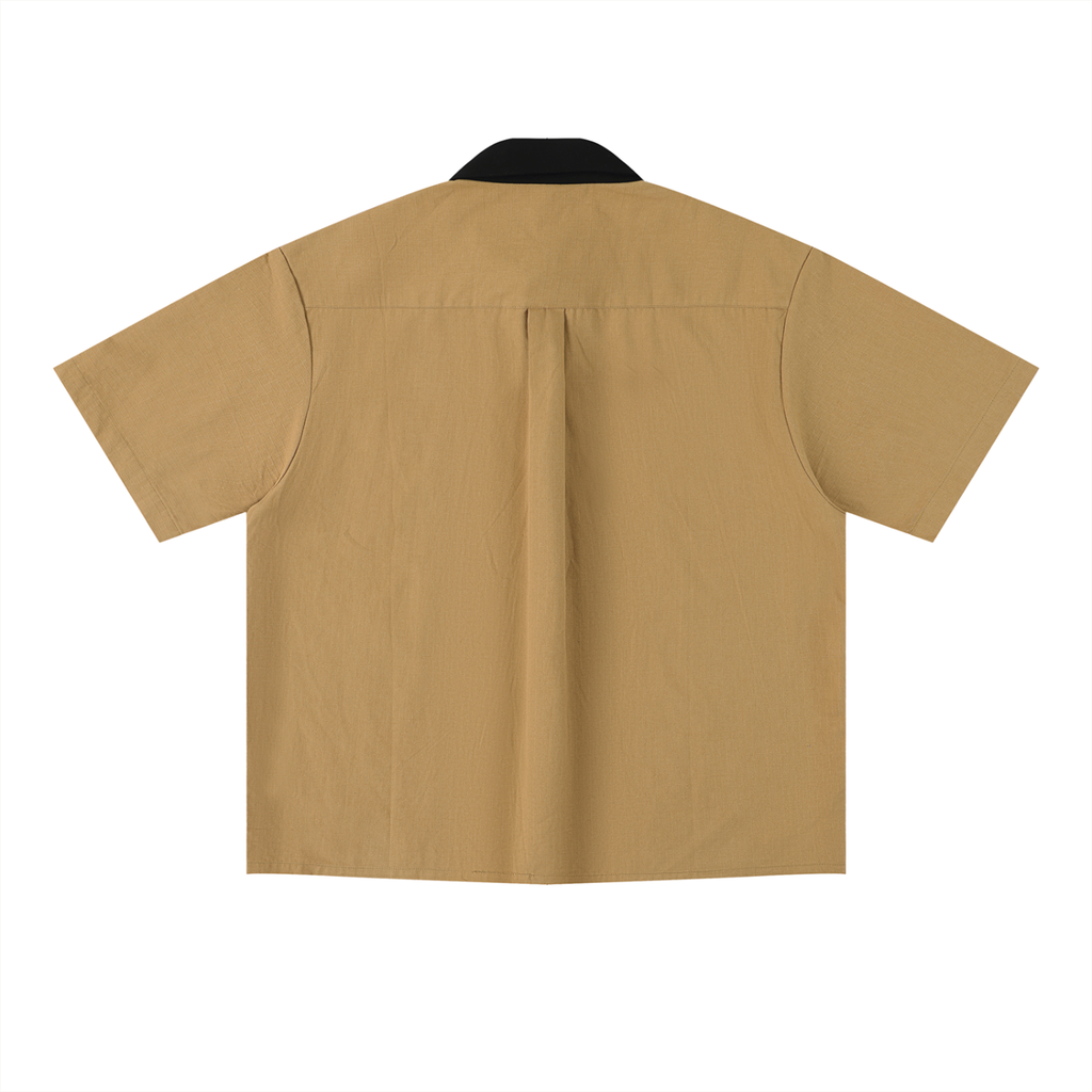 Chemise Oversize Col Contrasté Unisexe - Streetwear Basics Été
