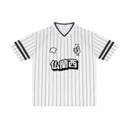 Maillot baseball blanc rayé style France vintage streetwear unisexe CLRE — pinstripe kanji 仏蘭西 Drop.004 Asian Summer