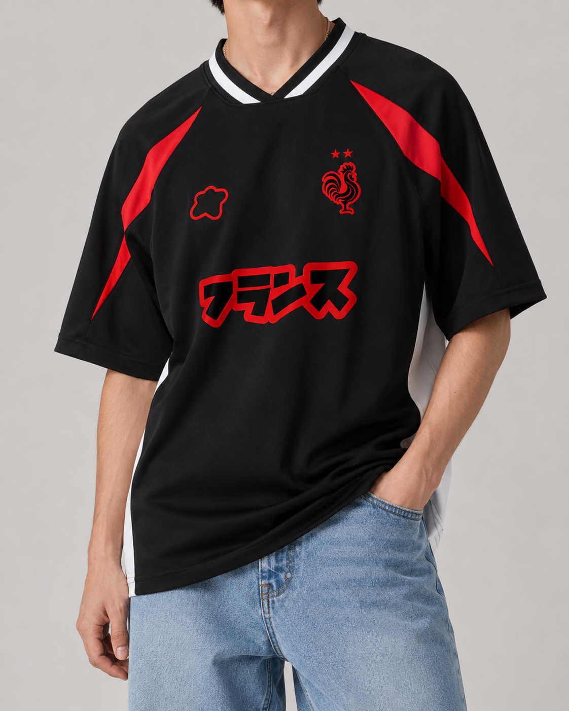 Maillot Oversize France Noir & Rouge Style Football