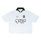 Jersey blanc style Brésil streetwear unisexe CLRE — maillot home footballcore col noir katakana Drop.004 Asian Summer