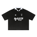 Jersey noir style Brésil streetwear unisexe CLRE — maillot footballcore col blanc katakana Drop.004 Asian Summer