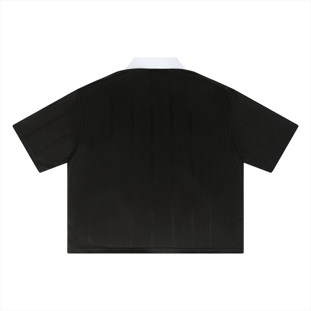 Jersey noir style Brésil streetwear unisexe CLRE — maillot footballcore col blanc katakana Drop.004 Asian Summer
