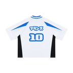 Dos du maillot France blanc et bleu style football avec design graphique CLRE