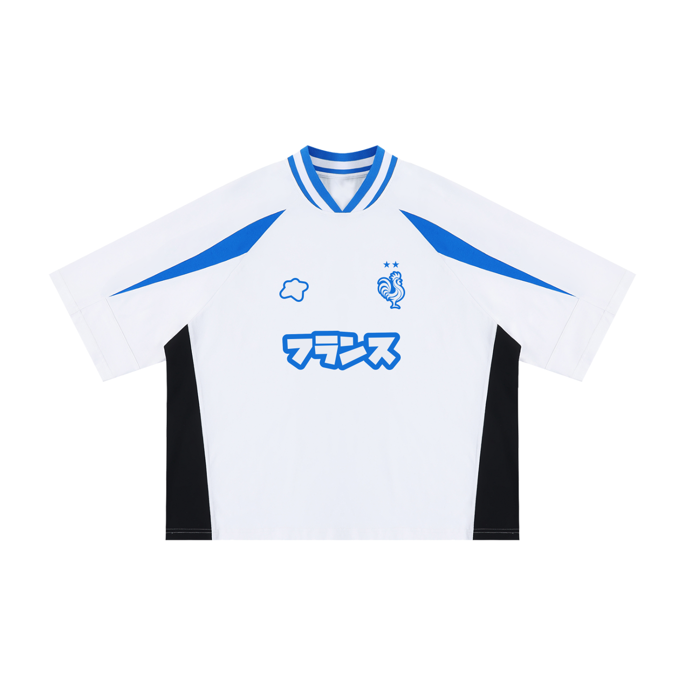 Maillot France blanc et bleu style football streetwear CLRE vue de face