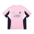 Maillot Japon rose style football streetwear CLRE avec détails bleu marine et blancs vue de face