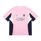 Maillot Japon rose style football streetwear CLRE avec détails bleu marine et blancs vue de face