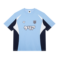 Maillot Japon bleu ciel style football streetwear CLRE avec détails bleu marine et blancs vue de face