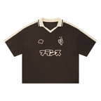 Maillot marron style France streetwear unisexe CLRE — footballcore col V katakana Drop.004 Asian Summer