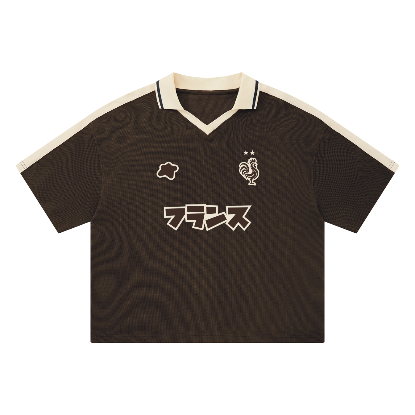 Maillot marron style France streetwear unisexe CLRE — footballcore col V katakana Drop.004 Asian Summer