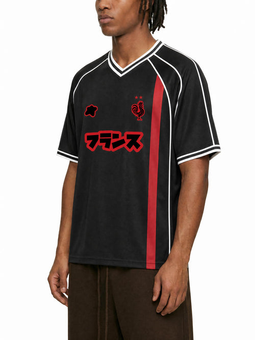 Maillot Noir Style France Streetwear Unisexe - Footballcore Katakana