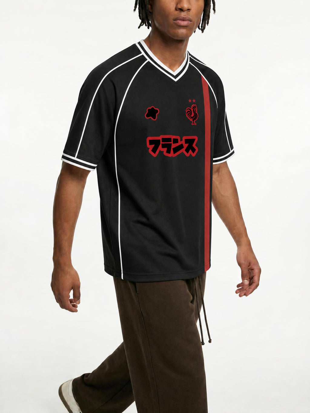 Maillot Noir Style France Streetwear Unisexe - Footballcore Katakana