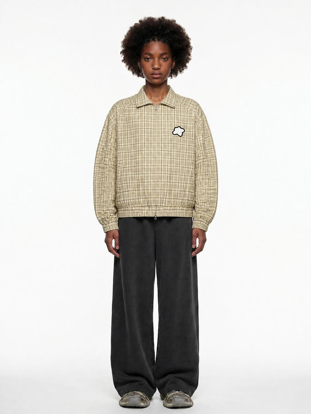 Veste zippée à carreaux oversize - Basic